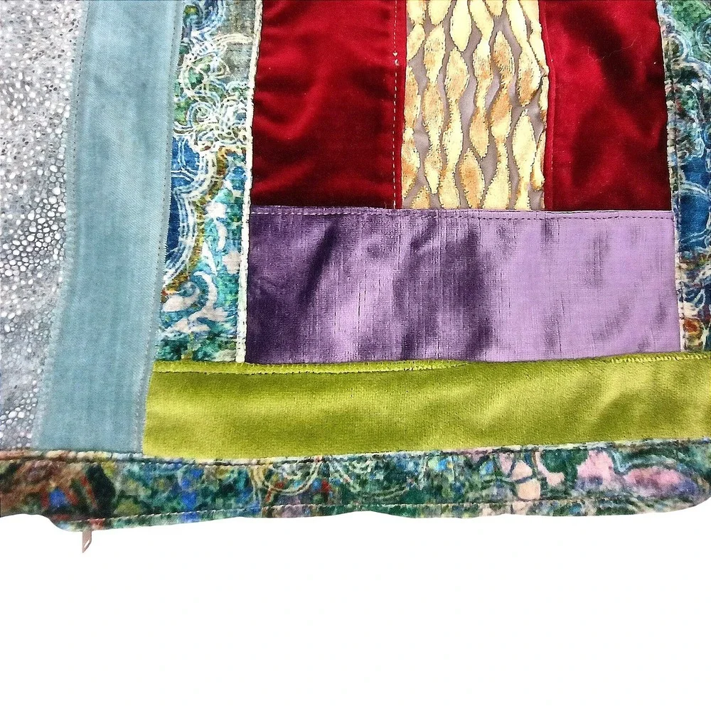 Boho Patchwork Velvet Throw‎ Pillow Cover 17x17 Jewel Tone Eclectic Decor Teal